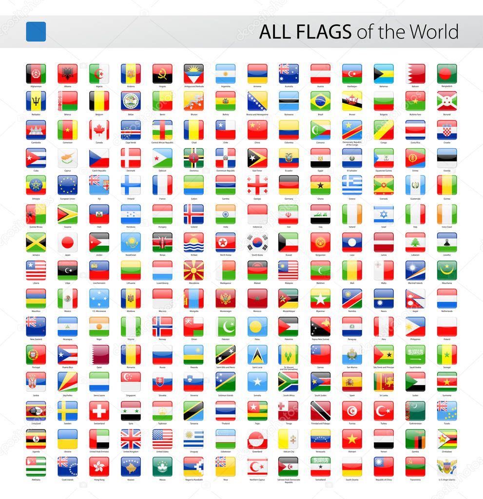 All World Square Glossy Vector Flags Collection — Stock Vector