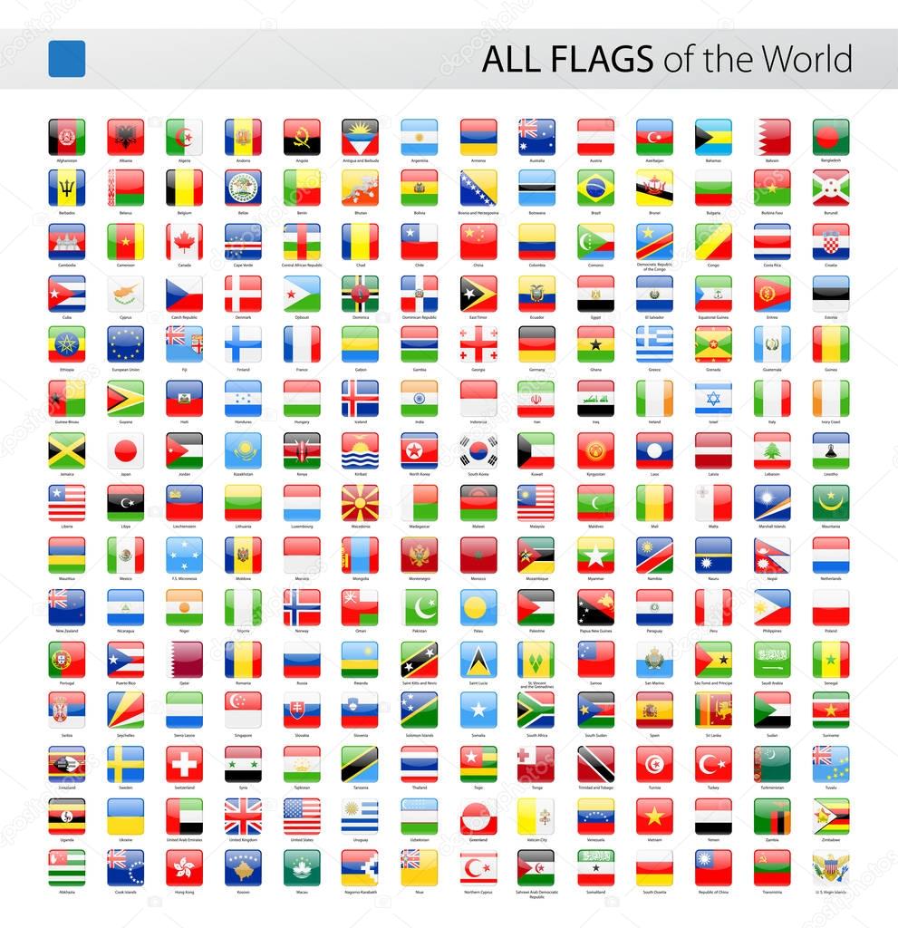 All World Square Glossy Vector Flags - Collection