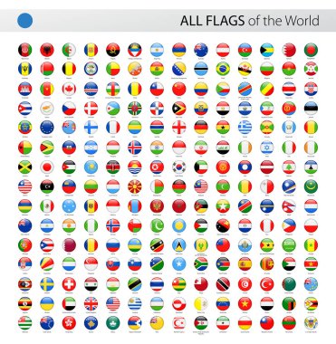 Tüm dünya yuvarlak parlak vektör bayrakları - koleksiyon