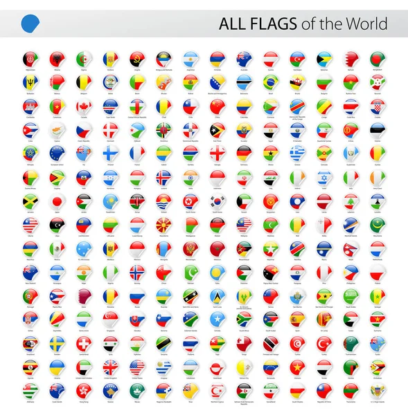 Tüm dünya yuvarlak köşe vektör bayrakları - koleksiyon — Stok Vektör