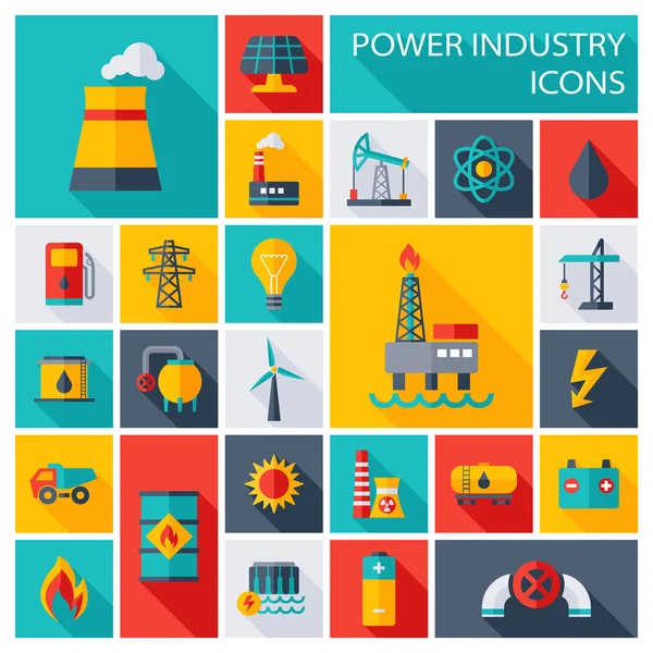 Indústria de energia Ícones quadrados planos - ilustração — Vetor de Stock