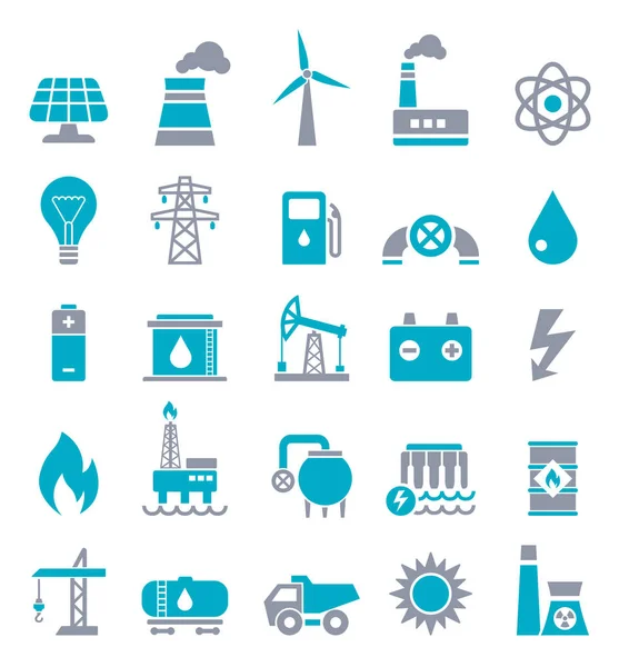 Iconos grises azules planos de la industria eléctrica - ilustración — Vector de stock