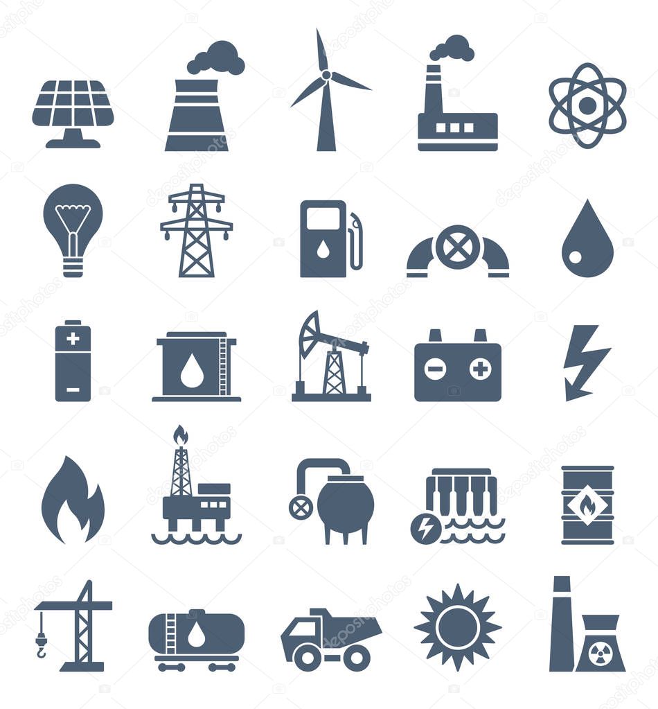Power Industry Flat Black Icons - illustration