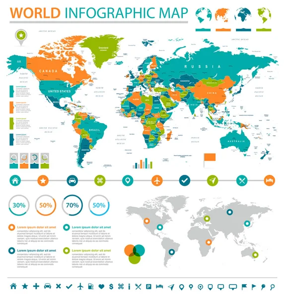 Mapa do Mundo - Conjunto Infográfico — Vetor de Stock