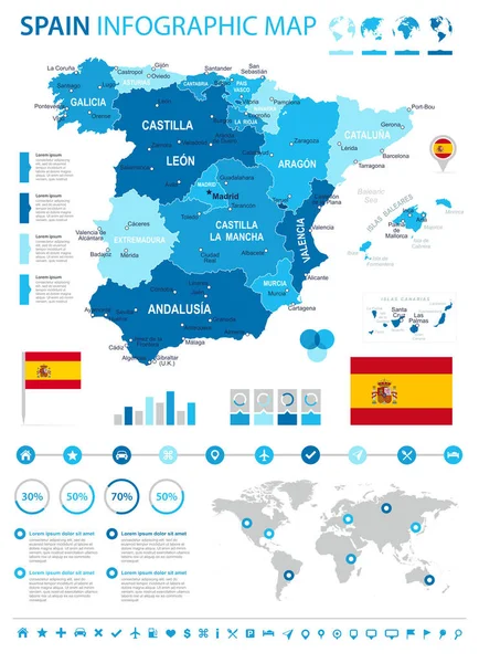 Spanyolország Térkép - infographic meghatározott — Stock Vector