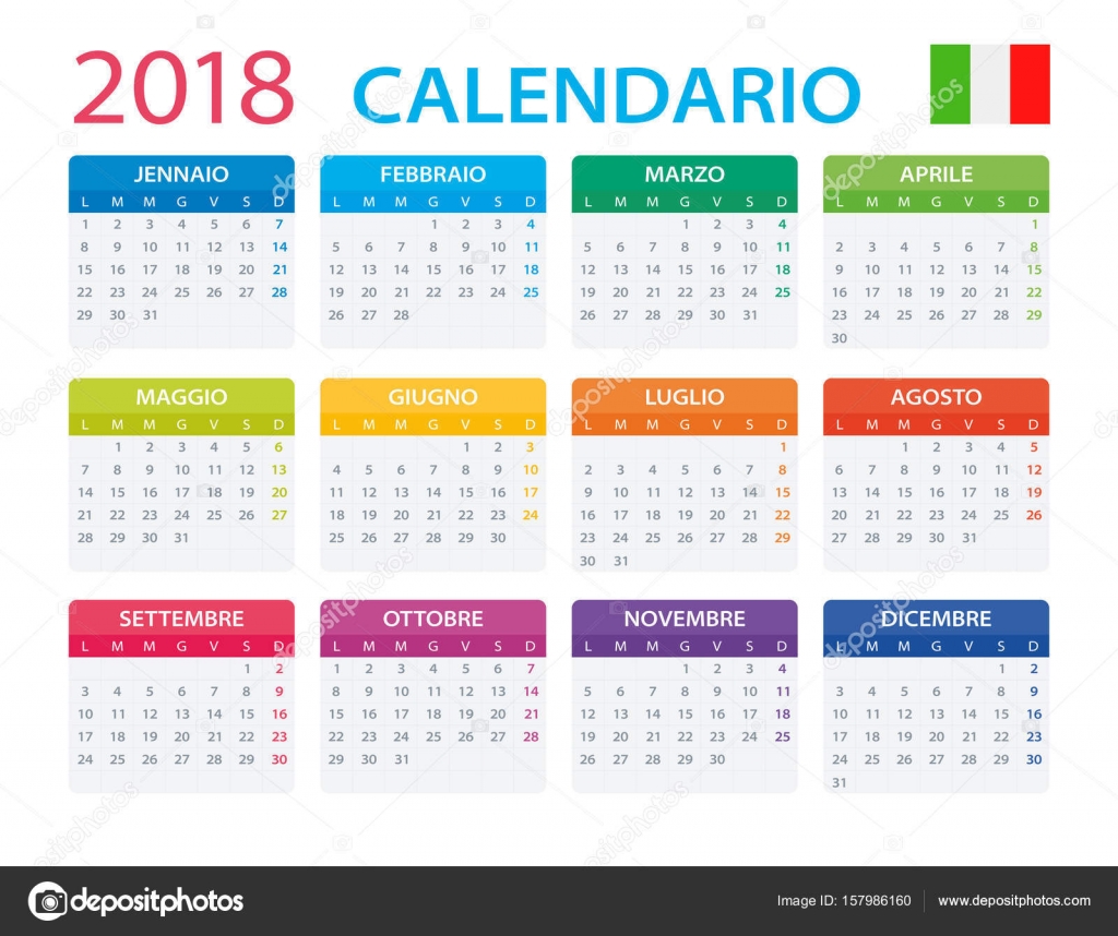 Calendar 2018 Italian Version — Stock Vector © dikobrazik 157986160
