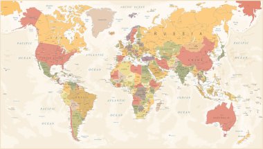 Vintage Dünya Haritası - vektörel çizim
