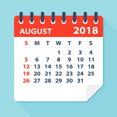 Ağustos 2018 takvim yaprak - illüstrasyon