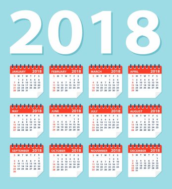 Takvim 2018 düz yaprakları - illüstrasyon
