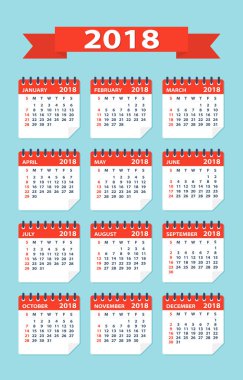 Takvim 2018 düz yaprakları - illüstrasyon