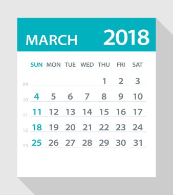 Mart 2018 takvim düz yaprak - illüstrasyon