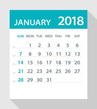 Ocak 2018 takvim düz yaprak - illüstrasyon