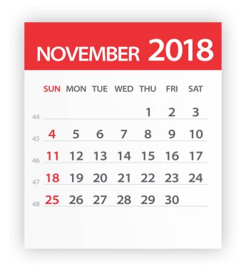 Kasım 2018 kırmızı yaprak - illüstrasyon takvimi