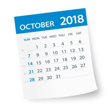 Ekim 2018 takvim yaprak - illüstrasyon