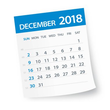 Aralık 2018 takvim yaprak - illüstrasyon