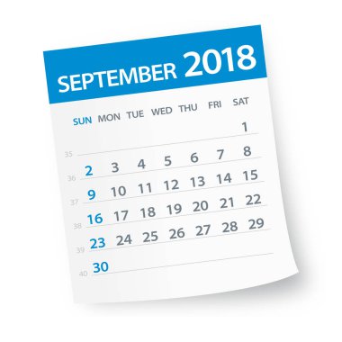 Eylül 2018 takvim yaprak - illüstrasyon