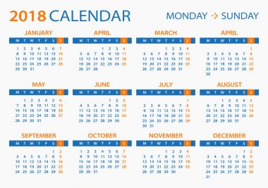 Takvim 2018 - illüstrasyon