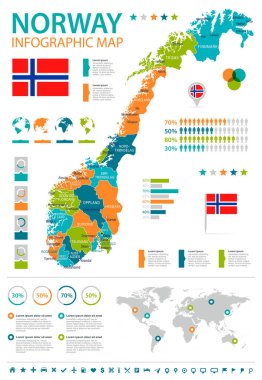 Norveç - harita ve bayrak - Infographic illüstrasyon