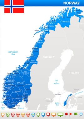 Norveç - harita ve illüstrasyon bayrak