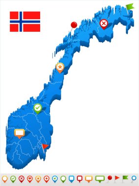 Norveç - harita ve illüstrasyon bayrak
