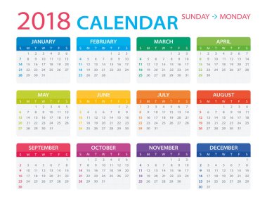 2018 takvim - illüstrasyon