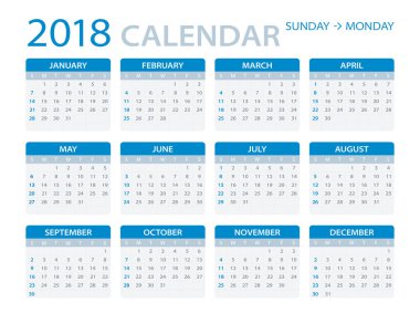 2018 takvim - illüstrasyon