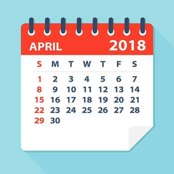 April 2018 Kalenderblatt - Illustration — Stockvektor