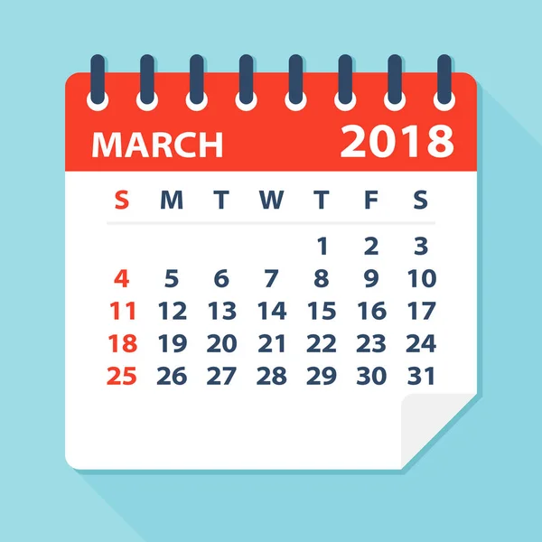 März 2018 Kalenderblatt - Illustration — Stockvektor