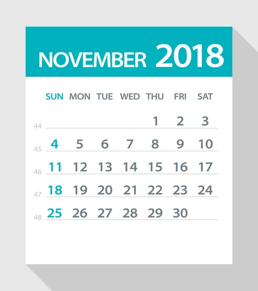 November 2018 Kalenderblatt - Illustration — Stockvektor