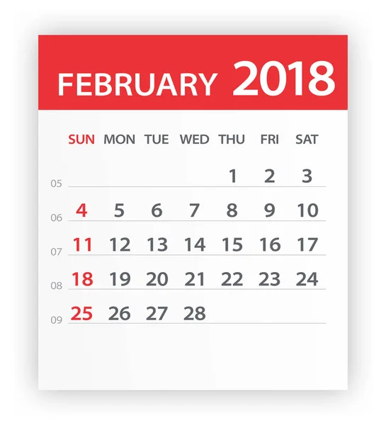 Februar 2018 Kalenderblatt - Illustration — Stockvektor