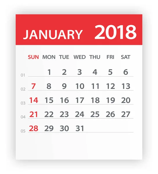 Januar 2018 Kalenderblatt - Illustration — Stockvektor