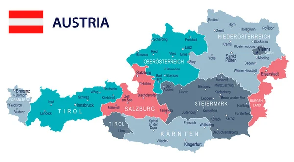 Austria - mapa e ilustración de la bandera — Vector de stock