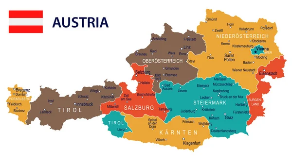 Austria - mapa e ilustración de la bandera — Vector de stock