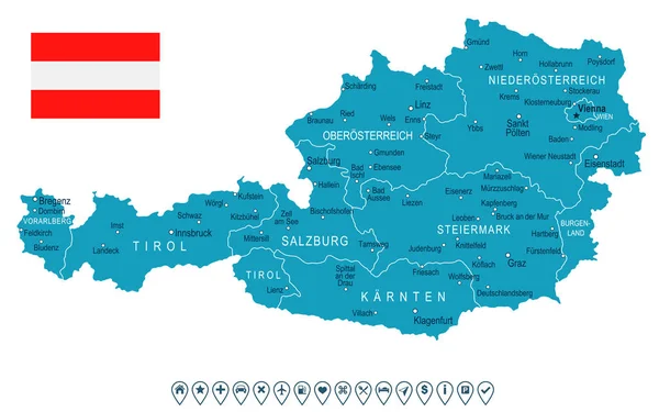 Austria - Mapa i flaga ilustracja — Wektor stockowy