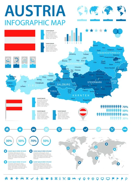 Austria - mapa infográfico y bandera - ilustración — Vector de stock