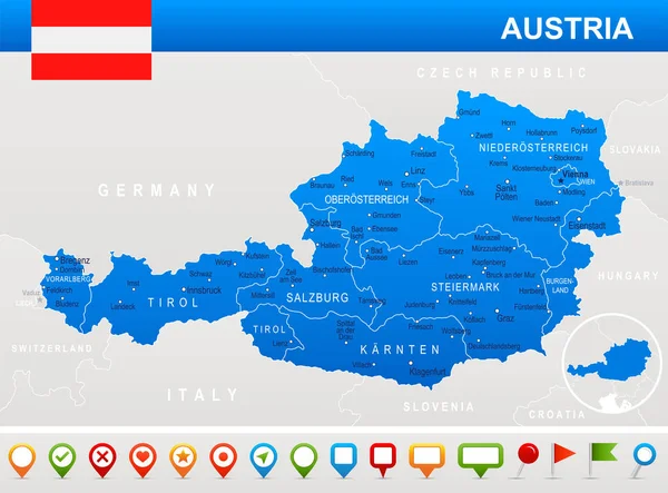 Austria - mapa e ilustración de la bandera — Archivo Imágenes Vectoriales
