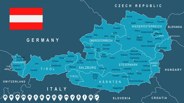 Rakousko - mapy a označit obrázek — Stockový vektor