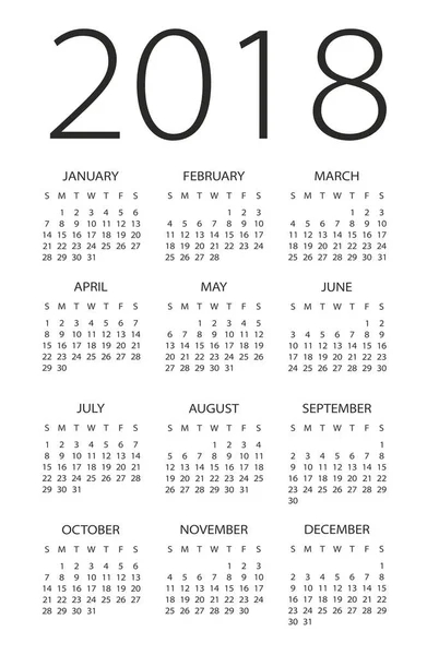 Ημερολόγιο 2018 - εικονογράφηση — Διανυσματικό Αρχείο