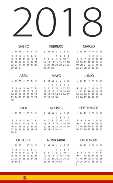 Calendario 2018 - Versión en español — Archivo Imágenes Vectoriales