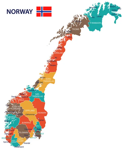 Norveç - harita ve bayrak - illüstrasyon — Stok Vektör