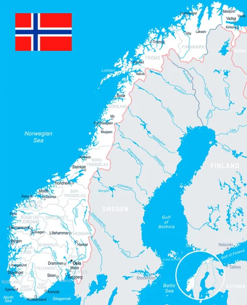 Norwegen - Karten- und Fahnenabbildung — Stockvektor