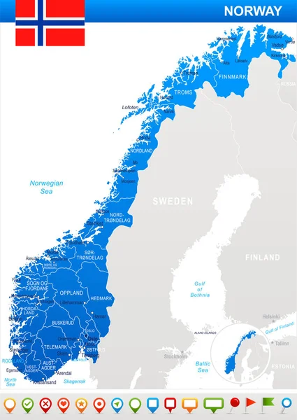 Норвегия - карта и иллюстрация флага — стоковый вектор