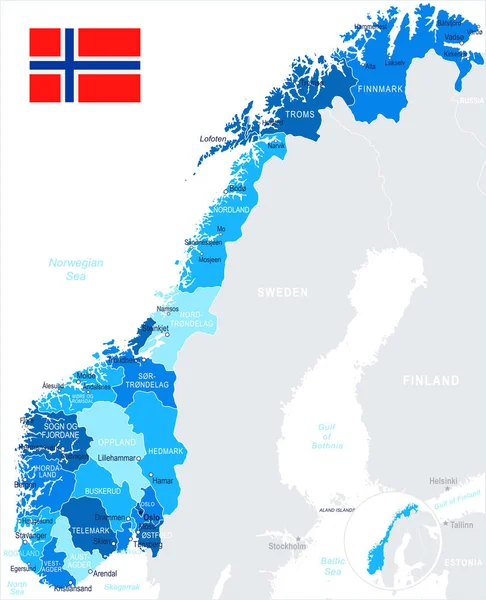 Норвегия - карта и иллюстрация флага — стоковый вектор
