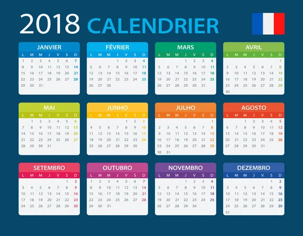 Kalender 2018 - fransk Version — Stock vektor