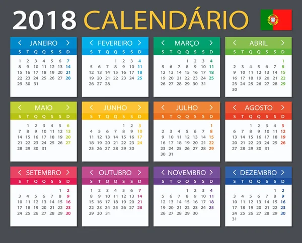 Calendário 2018 - Versão em Português —  Vetores de Stock