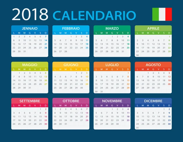 Calendario 2018 - Versión italiana — Vector de stock