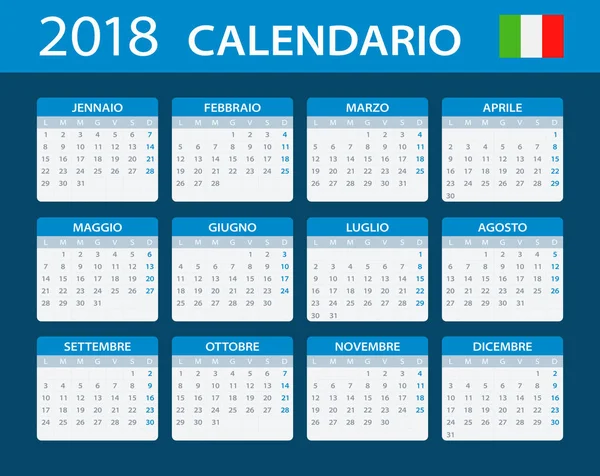 Takvim 2018 - İtalyan versiyonu — Stok Vektör