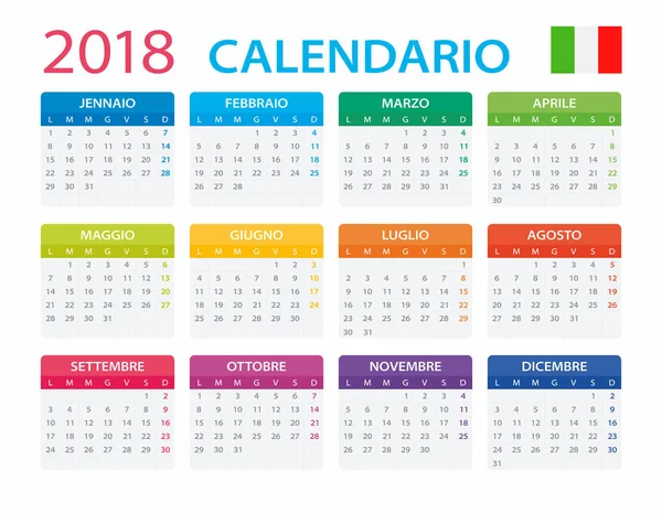 Calendário 2018 - Versão italiana —  Vetores de Stock