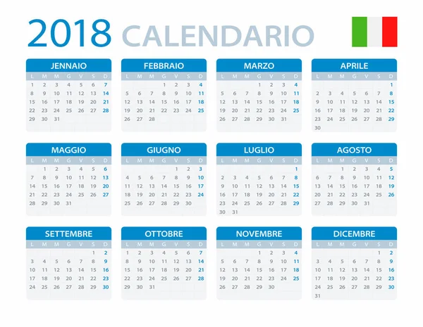 Kalender 2018 - italiensk Version — Stock vektor