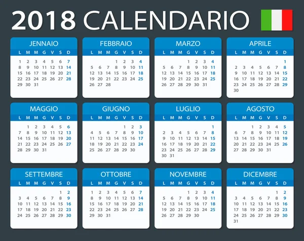 Kalender 2018 - Italiaanse versie — Stockvector